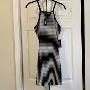 Express Size S black and white striped bodycon dress